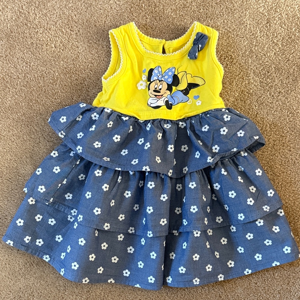 Disney Yellow Minnie Mouse Tiered Blue Floral Dress